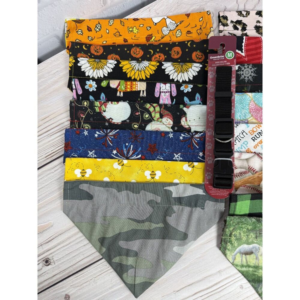 Lot of 16 Homemade Bandanna Dog Collar Covers & Collar NEW - Picture 8 of 9
